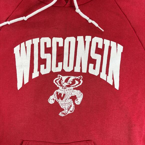 Vintage 80s Wisconsin Badgers Hoodie Mens Large University of Madison Sweatshirt - Picture 2 of 10